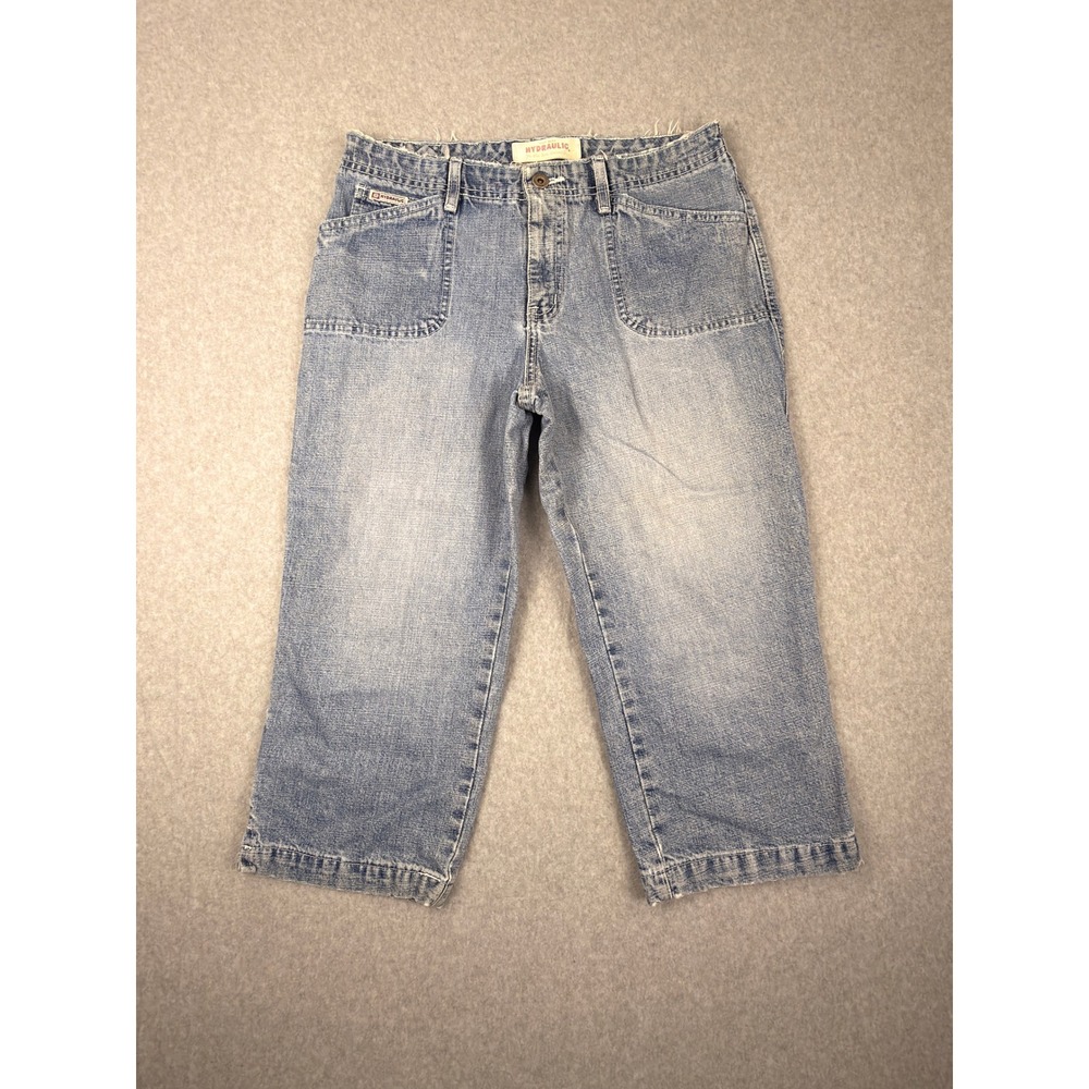 Hydraulic Y2K Vintage Light Wash Denim Capris Patch Pocket Frayed Waist Size 8
